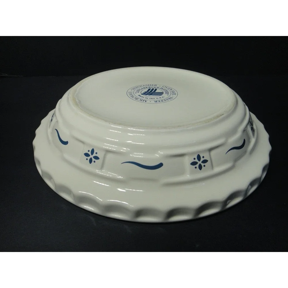 Longaberger Pottery Woven Traditions Ivory Blue 10 Inch Pie Plate Made USA VTG